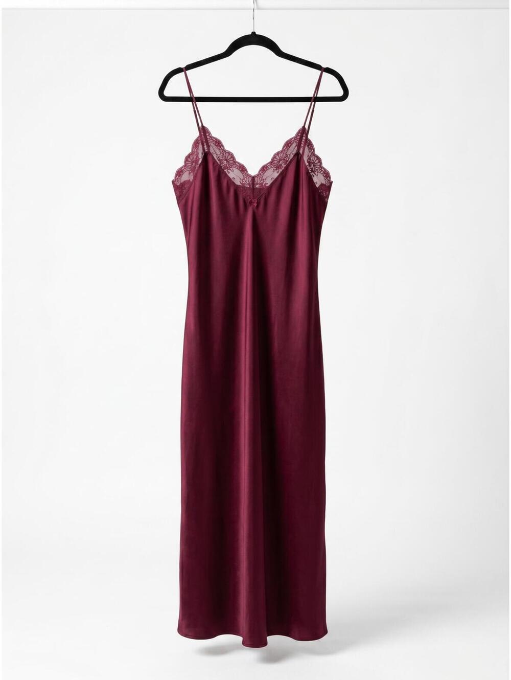 Vintage 90s Sartori Toronto Satin Lace Slip Gown Nightgown Berry Pink Small